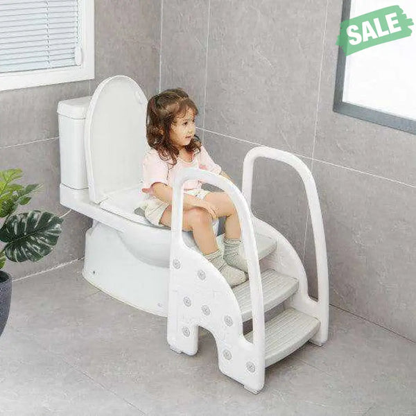 3-Step Stool with Safety Handles and Non-slip Pedals for Toddlers-Gray Toddler & Kids Furniture