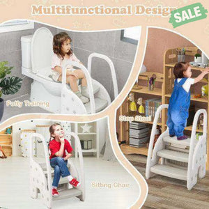 3-Step Stool with Safety Handles and Non-slip Pedals for Toddlers-Gray Gray Toddler & Kids Furniture