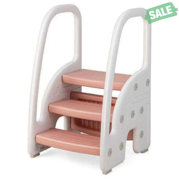 3-Step Stool with Safety Handles and Non-slip Pedals for Toddlers-Gray Toddler & Kids Furniture
