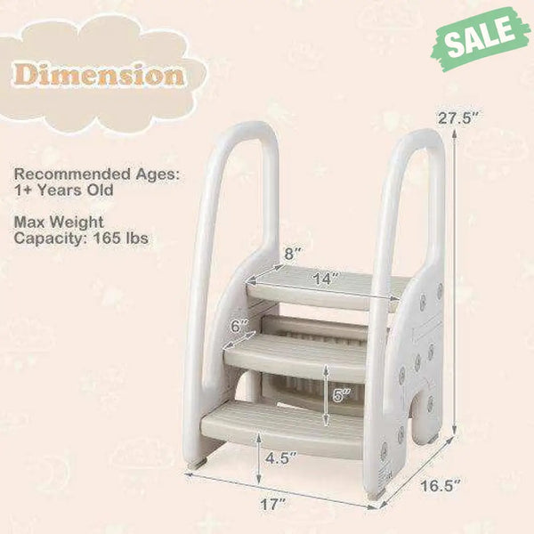 3-Step Stool with Safety Handles and Non-slip Pedals for Toddlers-Gray Toddler & Kids Furniture