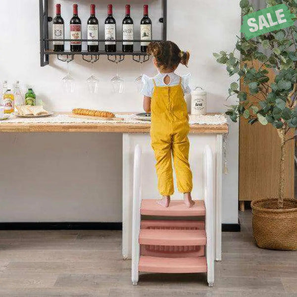 3-Step Stool with Safety Handles and Non-slip Pedals for Toddlers-Gray Toddler & Kids Furniture