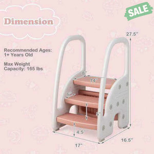 3-Step Stool with Safety Handles and Non-slip Pedals for Toddlers-Gray Toddler & Kids Furniture