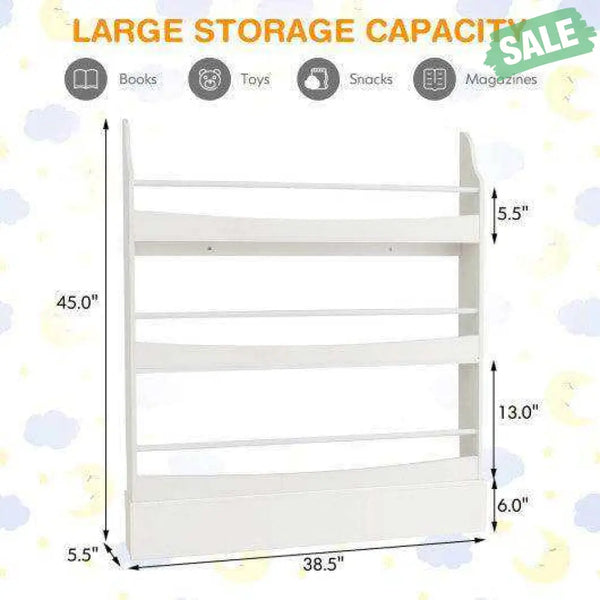 3-Tier Bookshelf with 2 Anti-Tipping Kits for Books and Magazines-Gray Kids Storage