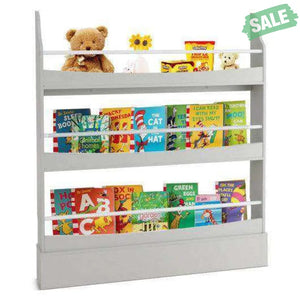 3-Tier Bookshelf with 2 Anti-Tipping Kits for Books and Magazines-Gray Kids Storage