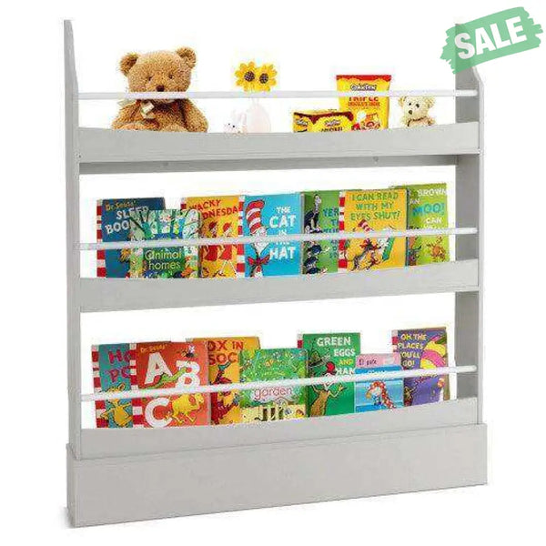3-Tier Bookshelf with 2 Anti-Tipping Kits for Books and Magazines-Gray Kids Storage