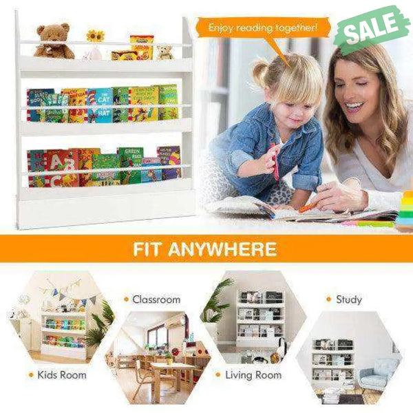 3-Tier Bookshelf with 2 Anti-Tipping Kits for Books and Magazines-Gray Kids Storage