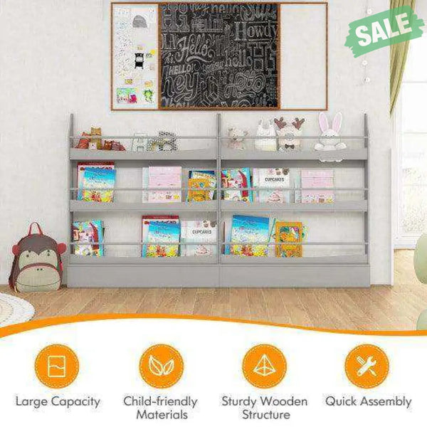 3-Tier Bookshelf with 2 Anti-Tipping Kits for Books and Magazines-Gray Kids Storage