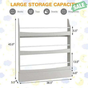 3-Tier Bookshelf with 2 Anti-Tipping Kits for Books and Magazines-Gray Kids Storage