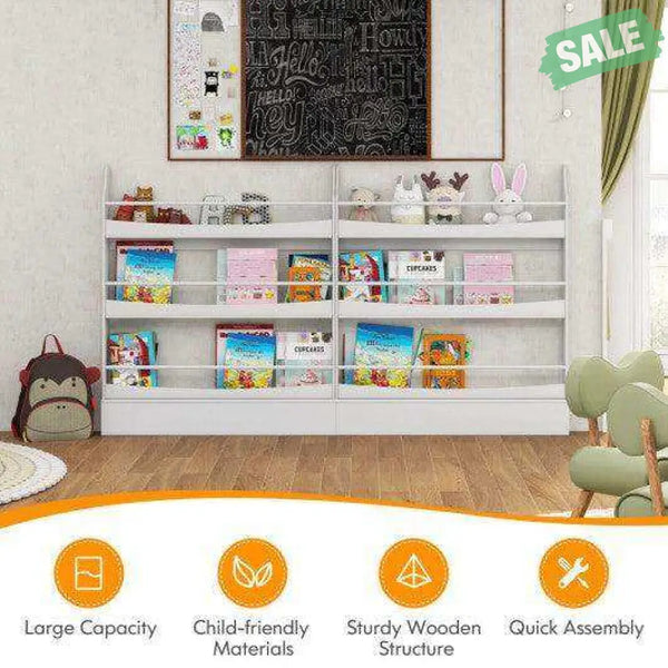 3-Tier Bookshelf with 2 Anti-Tipping Kits for Books and Magazines-Gray Kids Storage