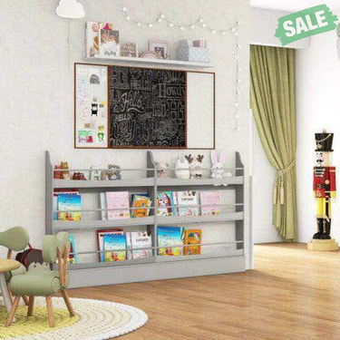 3-Tier Bookshelf with 2 Anti-Tipping Kits for Books and Magazines-Gray Kids Storage