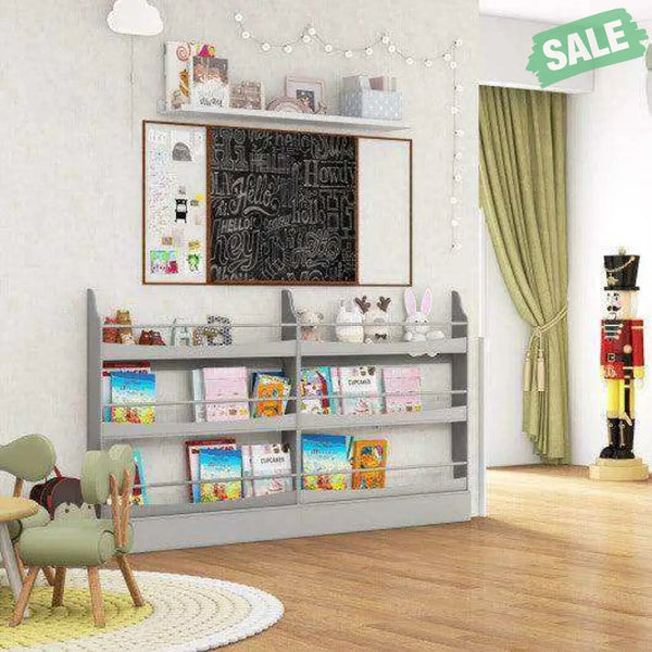 3-Tier Bookshelf with 2 Anti-Tipping Kits for Books and Magazines-Gray Kids Storage