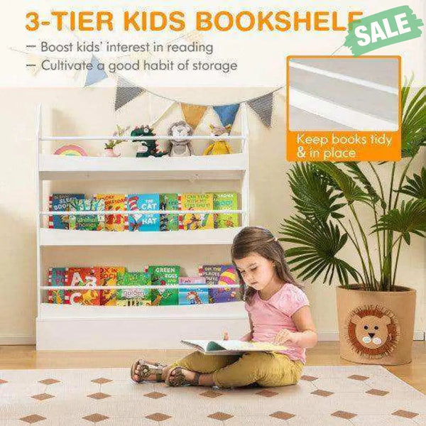 3-Tier Bookshelf with 2 Anti-Tipping Kits for Books and Magazines-Gray White Kids Storage