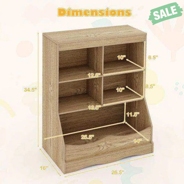 3-Tier Children’s Multi-Functional Bookcase Toy Storage Bin Floor Cabinet-Gray Gray Kids Storage