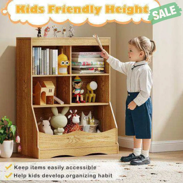 3-Tier Children’s Multi-Functional Bookcase Toy Storage Bin Floor Cabinet-Gray Gray Kids Storage