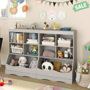 3-Tier Children’s Multi-Functional Bookcase Toy Storage Bin Floor Cabinet-Gray Gray Kids Storage