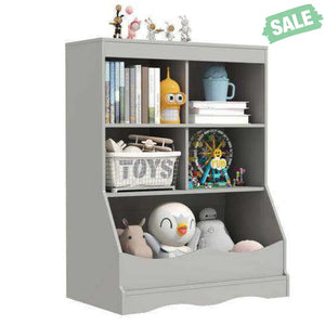 3-Tier Children’s Multi-Functional Bookcase Toy Storage Bin Floor Cabinet-Gray Gray Kids Storage