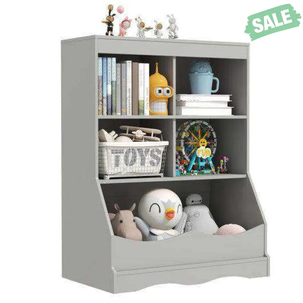 3-Tier Children’s Multi-Functional Bookcase Toy Storage Bin Floor Cabinet-Gray Gray Kids Storage