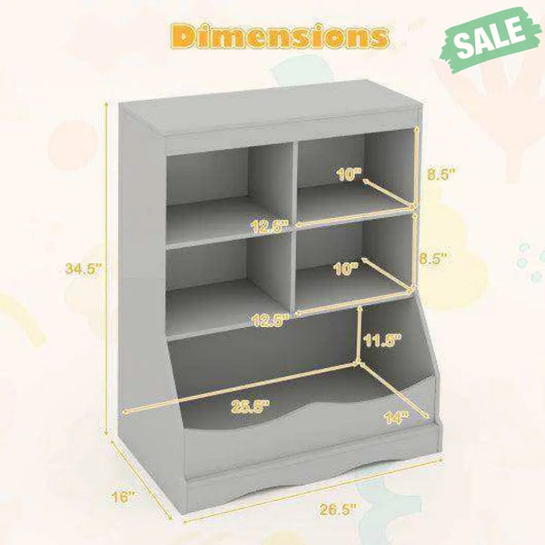3-Tier Children’s Multi-Functional Bookcase Toy Storage Bin Floor Cabinet-Gray Gray Kids Storage