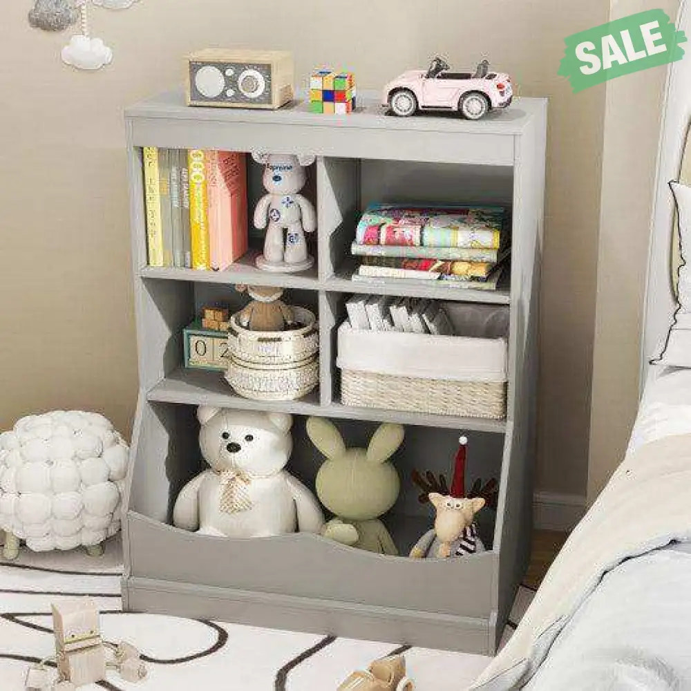3-Tier Children’s Multi-Functional Bookcase Toy Storage Bin Floor Cabinet-Gray Gray Kids Storage