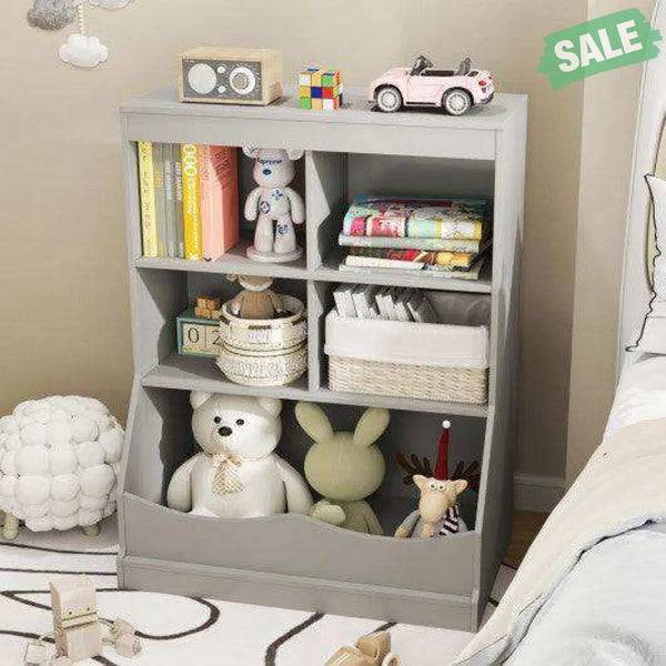 3-Tier Children’s Multi-Functional Bookcase Toy Storage Bin Floor Cabinet-Gray Gray Kids Storage