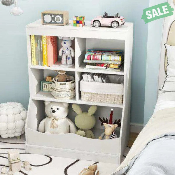 3-Tier Children’s Multi-Functional Bookcase Toy Storage Bin Floor Cabinet-Gray Gray Kids Storage