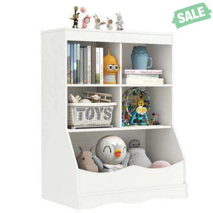 3-Tier Children’s Multi-Functional Bookcase Toy Storage Bin Floor Cabinet-Gray Gray Kids Storage