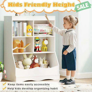 3-Tier Children’s Multi-Functional Bookcase Toy Storage Bin Floor Cabinet-Gray Gray Kids Storage