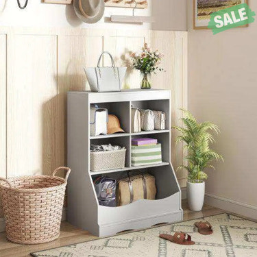 3-Tier Children’s Multi-Functional Bookcase Toy Storage Bin Floor Cabinet-Gray Gray Kids Storage