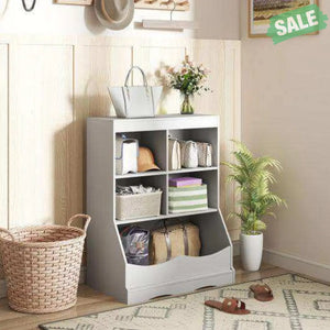 3-Tier Children’s Multi-Functional Bookcase Toy Storage Bin Floor Cabinet-Gray Gray Kids Storage