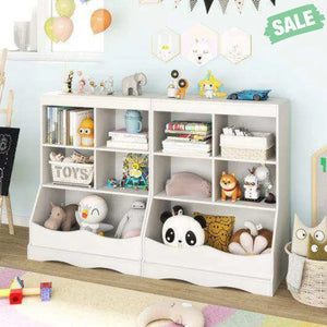 3-Tier Children’s Multi-Functional Bookcase Toy Storage Bin Floor Cabinet-Gray Gray Kids Storage
