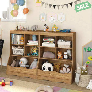 3-Tier Children’s Multi-Functional Bookcase Toy Storage Bin Floor Cabinet-Gray Gray Kids Storage