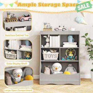 3-Tier Children’s Multi-Functional Bookcase Toy Storage Bin Floor Cabinet-Gray Gray Kids Storage