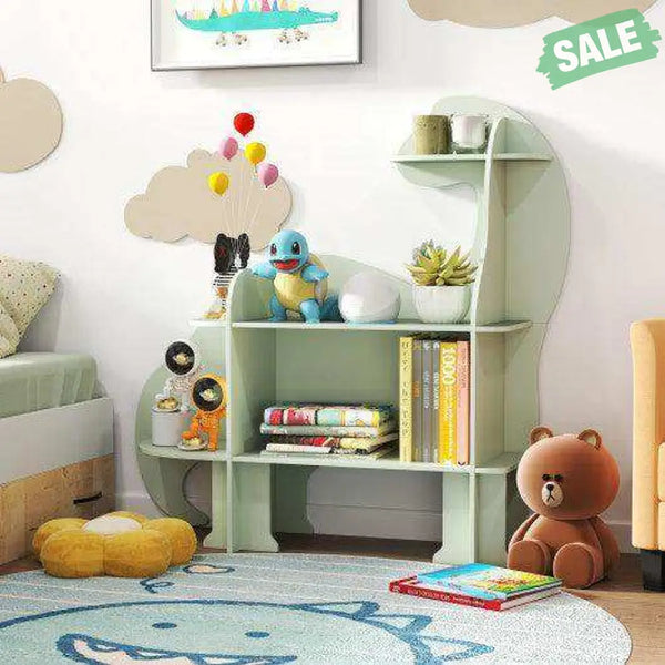 3-Tier Dinosaur Kids Bookshelf for Children-Green Green Kids Storage