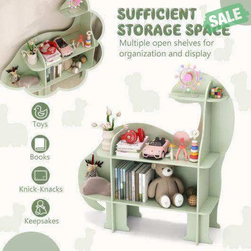 3-Tier Dinosaur Kids Bookshelf for Children-Green Green Kids Storage
