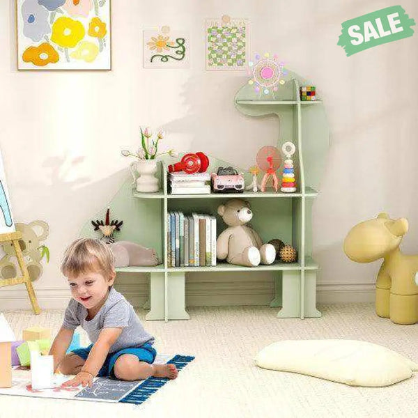 3-Tier Dinosaur Kids Bookshelf for Children-Green Green Kids Storage