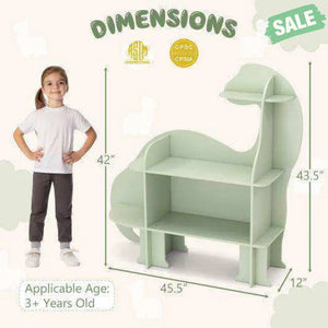 3-Tier Dinosaur Kids Bookshelf for Children-Green Green Kids Storage