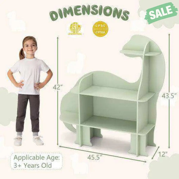3-Tier Dinosaur Kids Bookshelf for Children-Green Green Kids Storage