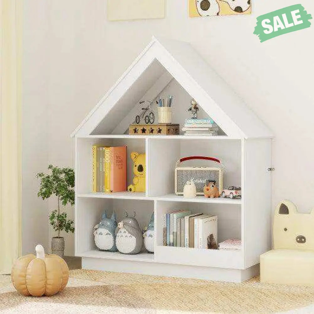 3-Tier House-Shaped Toy Storage Organizer with Open Shelves-White Kids Storage