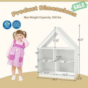 3-Tier House-Shaped Toy Storage Organizer with Open Shelves-White Kids Storage