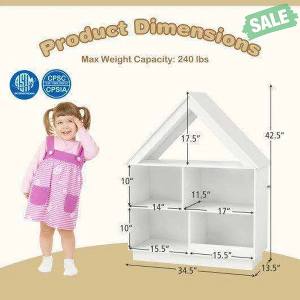 3-Tier House-Shaped Toy Storage Organizer with Open Shelves-White Kids Storage