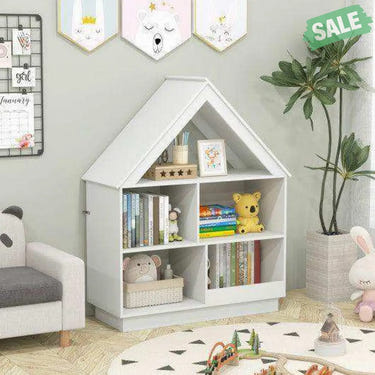 3-Tier House-Shaped Toy Storage Organizer with Open Shelves-White Kids Storage