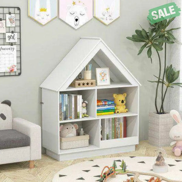 3-Tier House-Shaped Toy Storage Organizer with Open Shelves-White Kids Storage