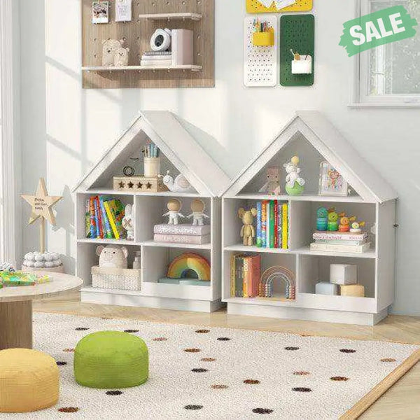 3-Tier House-Shaped Toy Storage Organizer with Open Shelves-White Kids Storage
