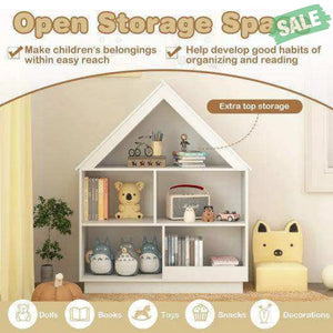 3-Tier House-Shaped Toy Storage Organizer with Open Shelves-White Kids Storage