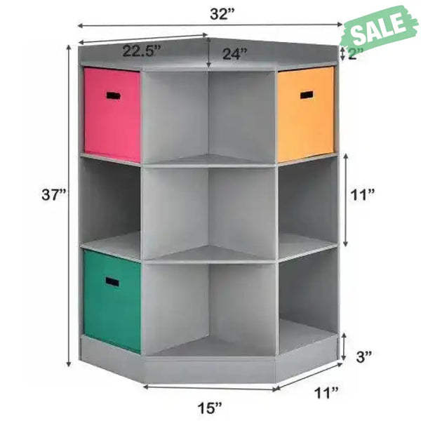 3-Tier Kids Storage Shelf Corner Cabinet with 3 Baskets-White White Kids Storage