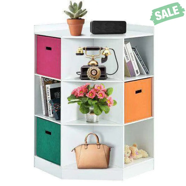 3-Tier Kids Storage Shelf Corner Cabinet with 3 Baskets-White White Kids Storage