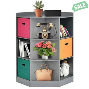 3-Tier Kids Storage Shelf Corner Cabinet with 3 Baskets-White White Kids Storage