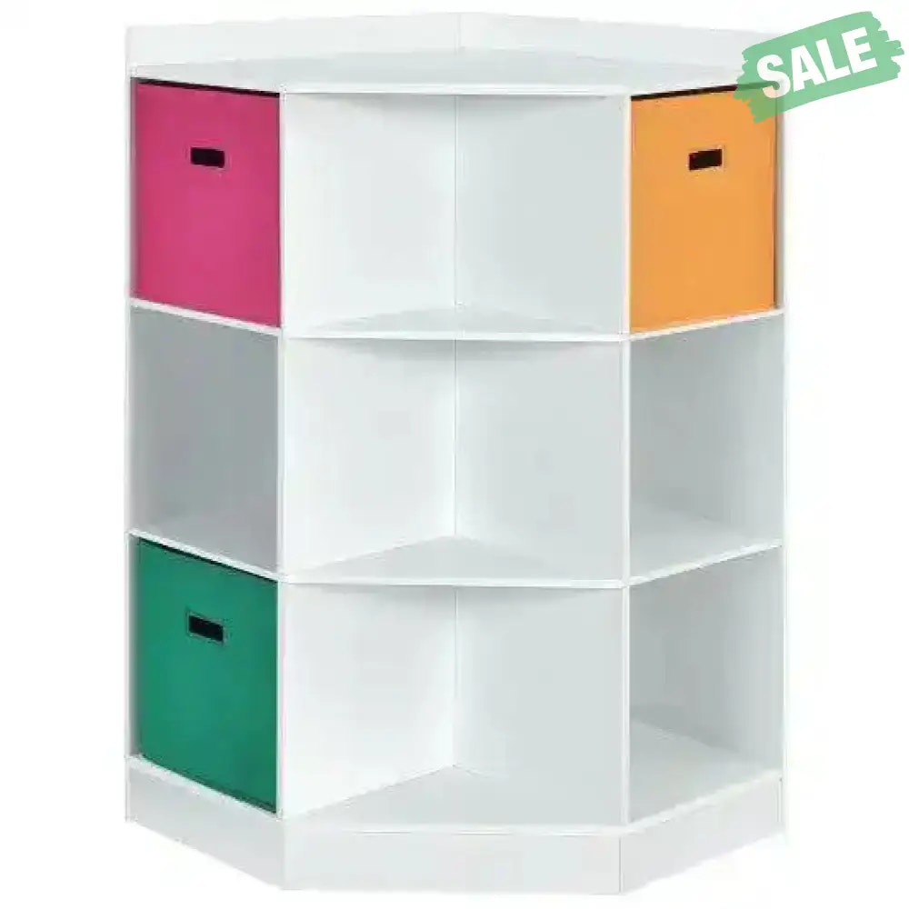 3-Tier Kids Storage Shelf Corner Cabinet with 3 Baskets-White White Kids Storage