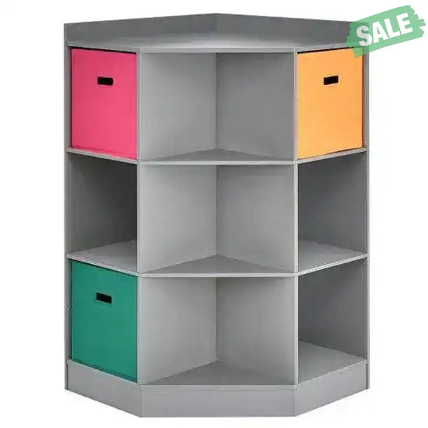 3-Tier Kids Storage Shelf Corner Cabinet with 3 Baskets-White White Kids Storage