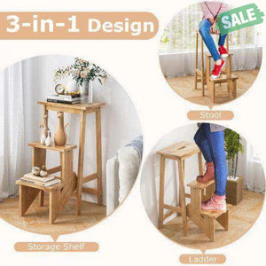 3 Tier Step Stool 3 in 1 Folding Ladder Bench-White White Toddler & Kids Furniture